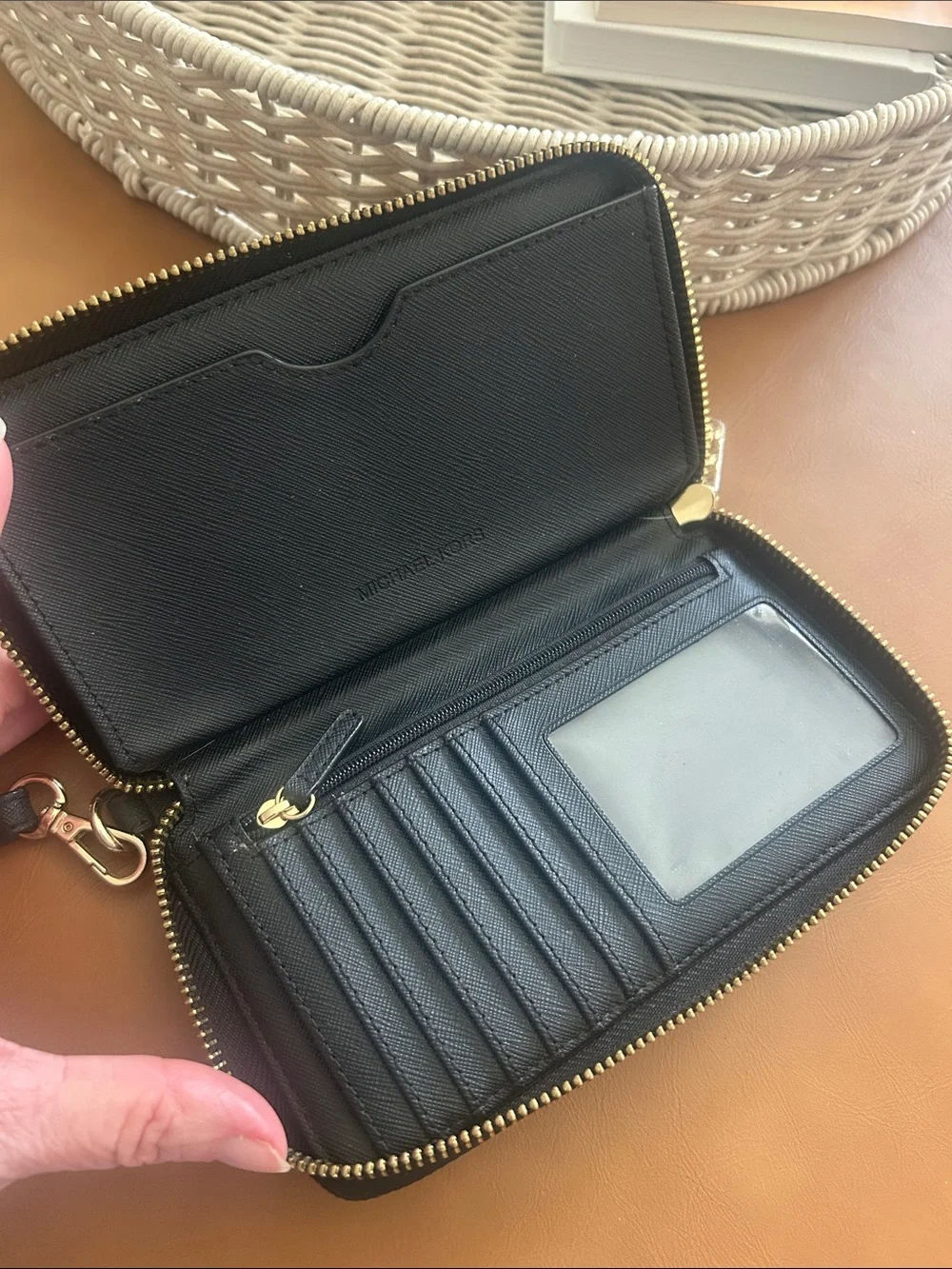 Michael Kors Black Leather Zip Wrislet